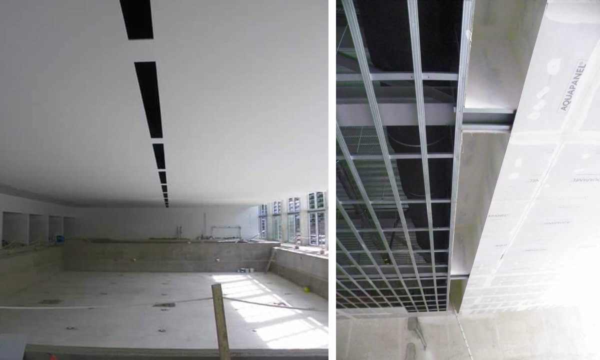 Aplicação de tetos em Aquapainel Knauf nas Piscinas Municipais de Peso da Régua