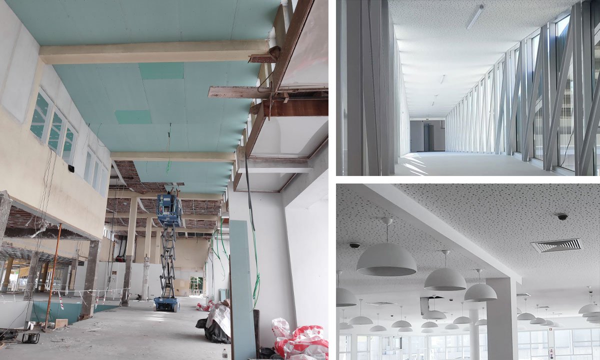 Aplicação de tetos e paredes em gesso cartonado no concessionário Matrizauto do Viseu Retail Park